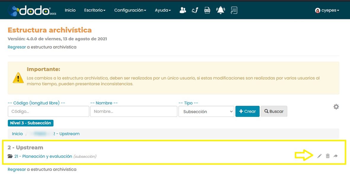 Fila de un directorio con sus íconos editar, eliminar y mover.