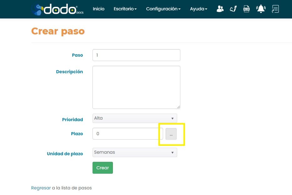 Campo Plazo con el botón de tres puntos resaltado.