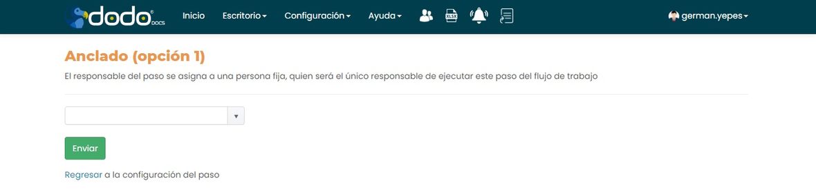 Formulario de la opción Anclado (opción 1): un selector de persona y el botón Enviar.