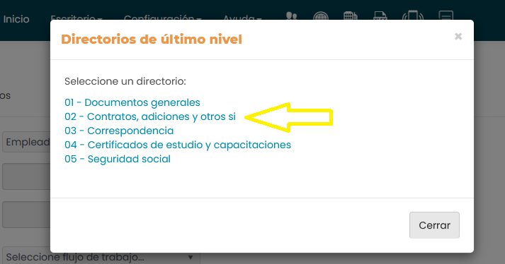 Ventana Directorios de último nivel, con la lista de directorios del formulario para elegir.