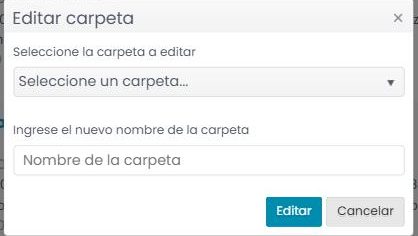 Ventana «Editar carpeta»: lista para elegir la carpeta y campo para el nuevo nombre.