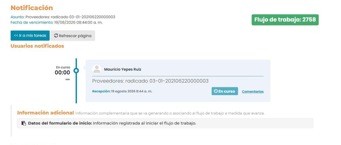 Resumen de una tarea libre: usuarios notificados en una línea de tiempo, información adicional y documentos.