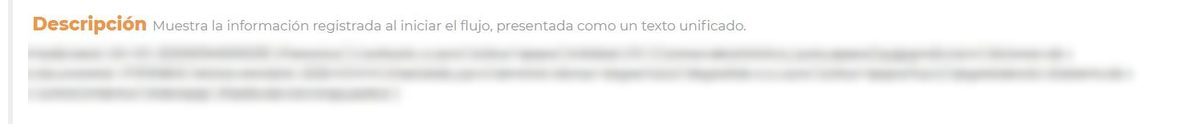 Sección Descripción con los datos del registro que originó el flujo, en un texto unificado.