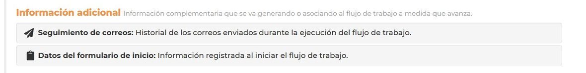 Sección «Información adicional» con los desplegables «Seguimiento de correos» y «Datos del formulario de inicio».