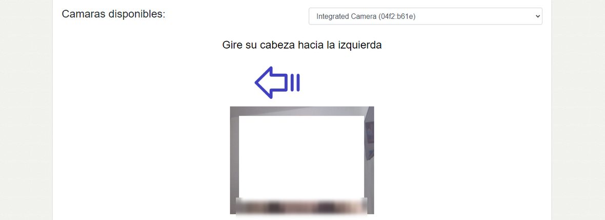 Pantalla de reconocimiento facial con instrucción de girar la cabeza hacia la izquierda.