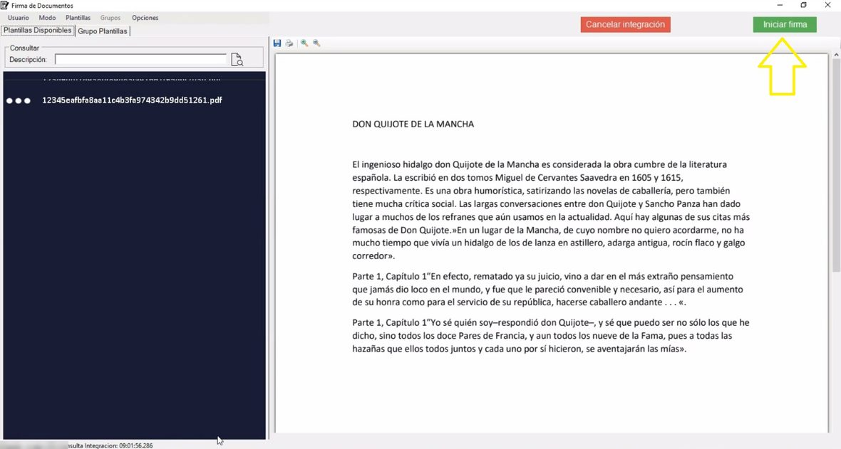 Cliente Biodata con el documento cargado y el botón Iniciar firma.