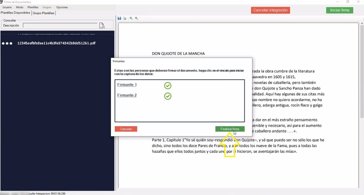 Lista de firmantes con check verde y el botón Finalizar firma.