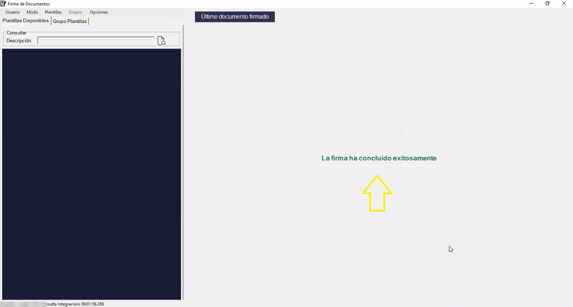 Mensaje «La firma ha concluido exitosamente» en el Cliente Biodata.