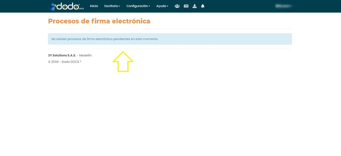 Pantalla de Procesos de firma electrónica sin procesos pendientes, tras eliminar el proceso.