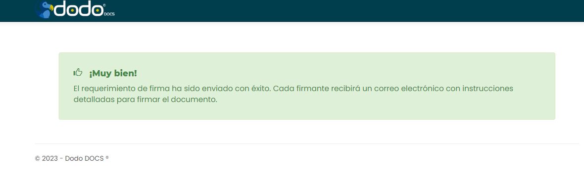 Mensaje «¡Muy bien! El requerimiento de firma ha sido enviado con éxito».