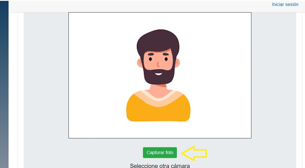 Pantalla para tomar la selfie, con el botón Capturar foto.