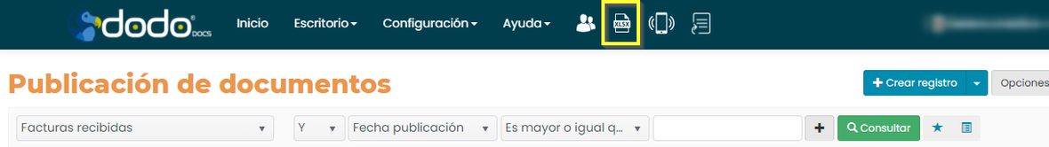 Ícono «Mis exportaciones de datos» resaltado en la barra superior de la aplicación.