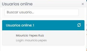 Panel «Usuarios online» con un buscador y la lista de usuarios conectados, cada uno con su nombre y su login.
