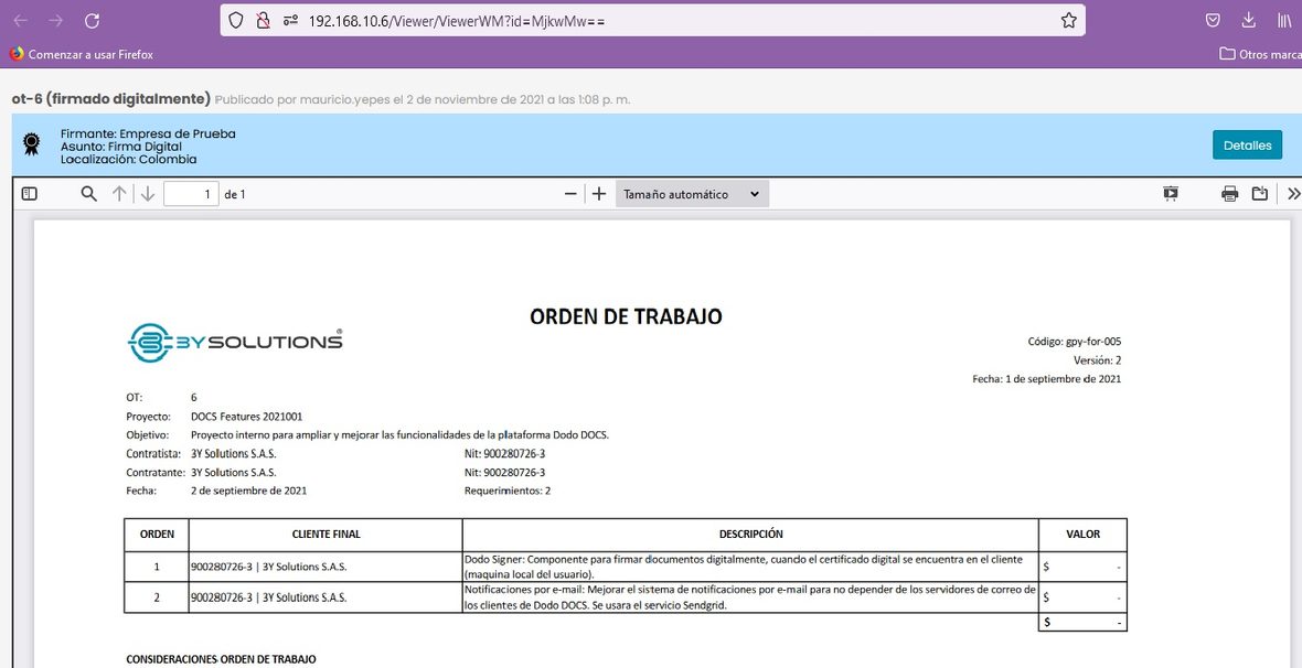 El PDF abierto en una pestaña nueva del navegador.