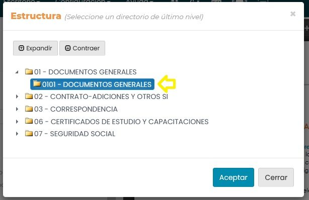 Ventana «Estructura» para elegir el directorio de último nivel donde se guarda el archivo.